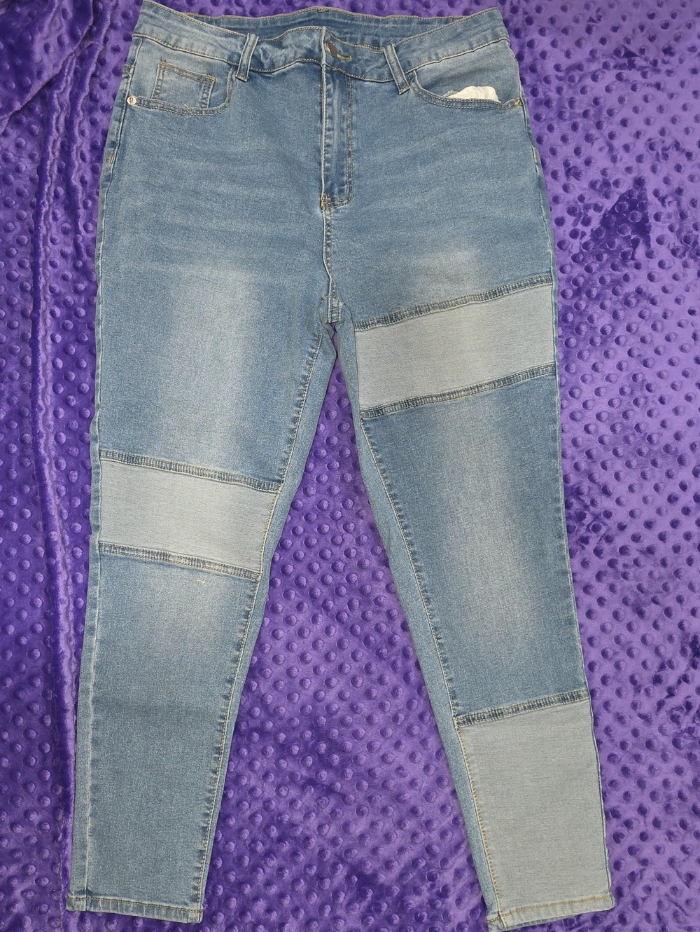 SHEIN Two-Tone Light Blue Patch Skinny Jeans
